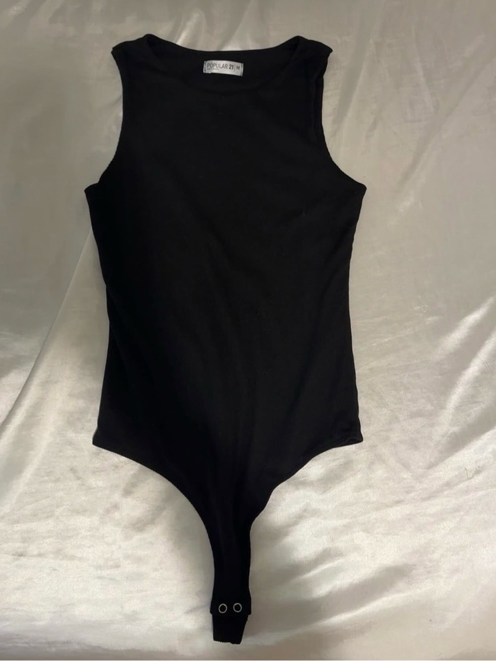 POPULAR 21 Black Sleeveless Ribbed Bodysuit for Women